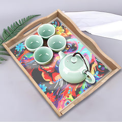 DIY Painting Wooden Tray Kit 5D Cartoon Kits Handle Crafts Painting Kits for Bar, Family Gatherings, Christmas Wooden Trays Diamond Gem Painting Art Set for Adults