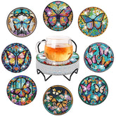 8Pcs Diamond Art Coasters Kits with Holder Non Slip Coaster, 5D Christmas Butterfly Diamond Art Painting Coasters Kit, DIY Adult Paint by Number Craft Supplies Gift