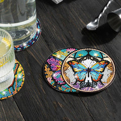 8Pcs Diamond Art Coasters Kits with Holder Non Slip Coaster, 5D Christmas Butterfly Diamond Art Painting Coasters Kit, DIY Adult Paint by Number Craft Supplies Gift