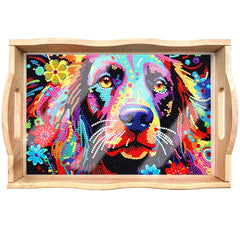 DIY Painting Wooden Tray Kit 5D Cartoon Kits Handle Crafts Painting Kits for Bar, Family Gatherings, Christmas Wooden Trays Diamond Gem Painting Art Set for Adults