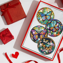 8Pcs Diamond Art Coasters Kits with Holder Non Slip Coaster, 5D Christmas Butterfly Diamond Art Painting Coasters Kit, DIY Adult Paint by Number Craft Supplies Gift