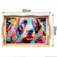 DIY Painting Wooden Tray Kit 5D Cartoon Kits Handle Crafts Painting Kits for Bar, Family Gatherings, Christmas Wooden Trays Diamond Gem Painting Art Set for Adults