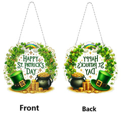 DIY Diamond Pendant Diamond Art Painting St. Patrick'S Day Four-Leaf Clover Wreath Creative Design PET Material Home Decoration Pendant (Double-Sided Pattern Single-Sided Diamond)