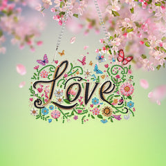 DIY Diamond Pendant Diamond Art Painting Flower Love Text Creative Design PET Home Decoration Pendant (Single-Sided Diamond)