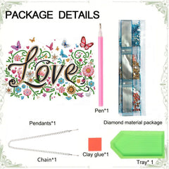 DIY Diamond Pendant Diamond Art Painting Flower Love Text Creative Design PET Home Decoration Pendant (Single-Sided Diamond)