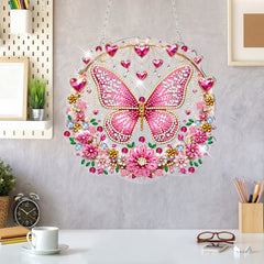 DIY Diamond Art Painting Pink Butterfly Creative Design PET Material Home Decoration Pendant (Single Side Drill)