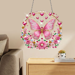 DIY Diamond Art Painting Pink Butterfly Creative Design PET Material Home Decoration Pendant (Single Side Drill)