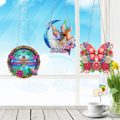 DIY Diamond Art Painting Creative Design Irregular PET Home Decoration Pendant Three-Piece Set (Double-Sided Pattern Single-Sided Dot Diamond)