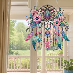 DIY Diamond Art Painting Flower Feather Creative Design Acrylic Material Irregular Shape Home Decoration Hanging Ornament (Double-Sided Pattern, Single-Sided Diamond)
