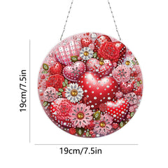 DIY Diamond Art Painting Valentine's Day Pendant Creative Design PET Material Round Home Decor Pendant (Single-sided Rhinestone Dotting)