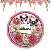 DIY Diamond Art Painting Spring Flowers Creative Design PET Material Round Shape Home Decoration Pendant (Double-Sided Pattern,Single-Sided Diamond)