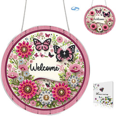 DIY Diamond Art Painting Spring Flowers Creative Design PET Material Round Shape Home Decoration Pendant (Double-Sided Pattern,Single-Sided Diamond)