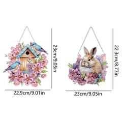 DIY Diamond Art Painting Pendant, Easter Bunny Creative Design, PET Material Home Decor Two-Piece Set (Single-Sided Rhinestone Dotting)