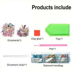 DIY Diamond Art Painting Pendant, Easter Bunny Creative Design, PET Material Home Decor Two-Piece Set (Single-Sided Rhinestone Dotting)