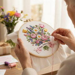 DIY Mother's Day Flowers Pattern Creative Design Beginner-Friendly Round Hoop Decorative Painting Hand Embroidery Kit