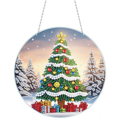 DIY 5D Christmas Decor Diamond Art Painting Kits Window Hanging Ornament Window Pendants for Adults Home Garden Wall Door (Round Pendant 23)
