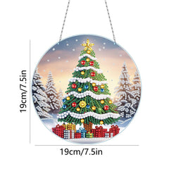 DIY 5D Christmas Decor Diamond Art Painting Kits Window Hanging Ornament Window Pendants for Adults Home Garden Wall Door (Round Pendant 23)