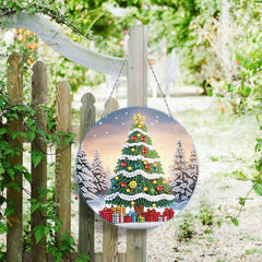 DIY 5D Christmas Decor Diamond Art Painting Kits Window Hanging Ornament Window Pendants for Adults Home Garden Wall Door (Round Pendant 23)