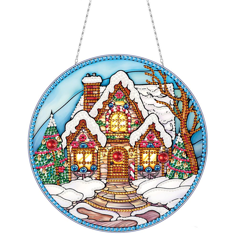 DIY 5D Christmas Decor Diamond Art Painting Kits Window Hanging Ornament Window Pendants for Adults Home Garden Wall Door-O