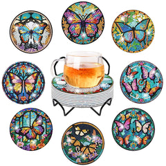 8Pcs Diamond Art Coasters Kits with Holder Non Slip Coaster, 5D Christmas Butterfly Diamond Art Painting Coasters Kit, DIY Adult Paint by Number Craft Supplies Gift
