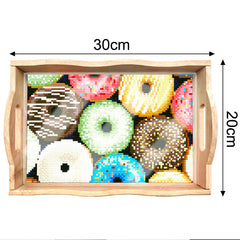 DIY Painting Wooden Tray Kit 5D Cartoon Kits Flat Side Handle Crafts Painting Kits for Bar, Family Gatherings, Christmas Wooden Trays Diamond Gem Painting Art Set for Adults Beginners-Donut