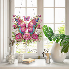 DIY Diamond Pendant, Diamond Art Painting, Flower And Butterfly Creative Design, Irregular Shape, PET Material Home Decoration Pendant (Double-Sided Pattern, Single-Sided Diamond)