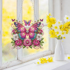 DIY Diamond Pendant, Diamond Art Painting, Flower And Butterfly Creative Design, Irregular Shape, PET Material Home Decoration Pendant (Double-Sided Pattern, Single-Sided Diamond)