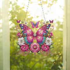 DIY Diamond Pendant, Diamond Art Painting, Flower And Butterfly Creative Design, Irregular Shape, PET Material Home Decoration Pendant (Double-Sided Pattern, Single-Sided Diamond)
