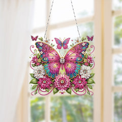 DIY Diamond Pendant, Diamond Art Painting, Flower And Butterfly Creative Design, Irregular Shape, PET Material Home Decoration Pendant (Double-Sided Pattern, Single-Sided Diamond)