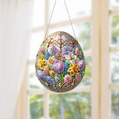 DIY Diamond Pendant, Diamond Art Painting Easter Flower Egg Creative Design PET Material Home Decoration Pendant (Double-Sided Pattern Single-Sided Diamond)