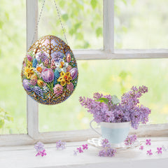 DIY Diamond Pendant, Diamond Art Painting Easter Flower Egg Creative Design PET Material Home Decoration Pendant (Double-Sided Pattern Single-Sided Diamond)