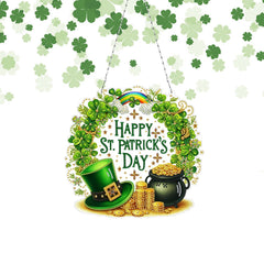 DIY Diamond Pendant Diamond Art Painting St. Patrick'S Day Four-Leaf Clover Wreath Creative Design PET Material Home Decoration Pendant (Double-Sided Pattern Single-Sided Diamond)