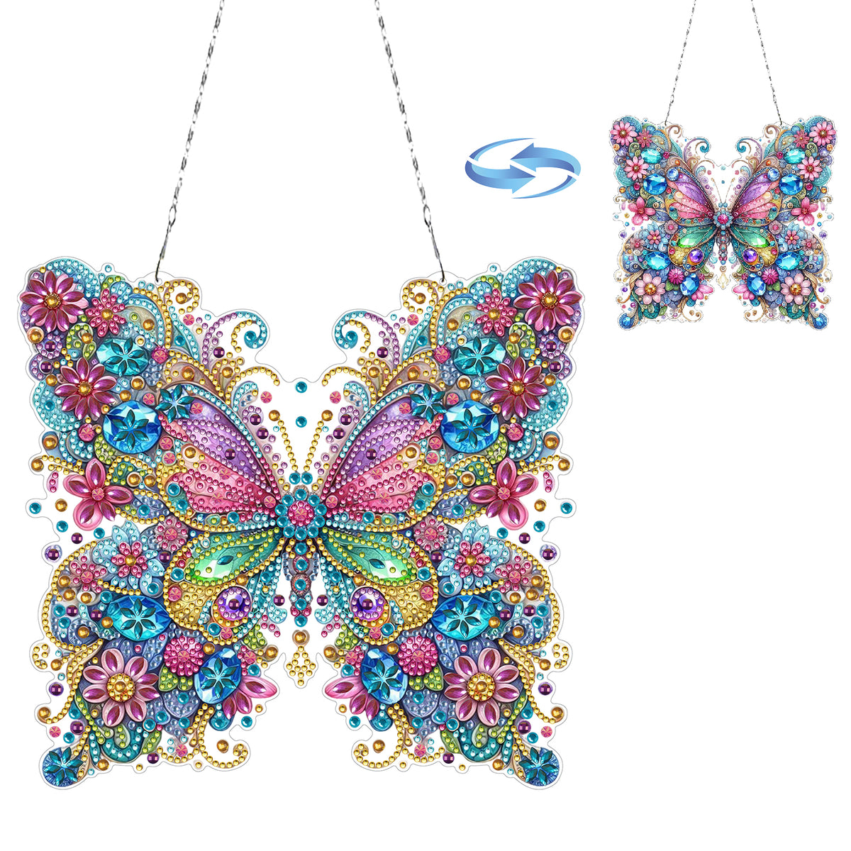 DIY Diamond Pendant, Diamond Art Painting, Colorful Butterfly, Creative Design, PET Material, Home Decoration Pendant (Double-Sided Pattern, Single-Sided Diamond)