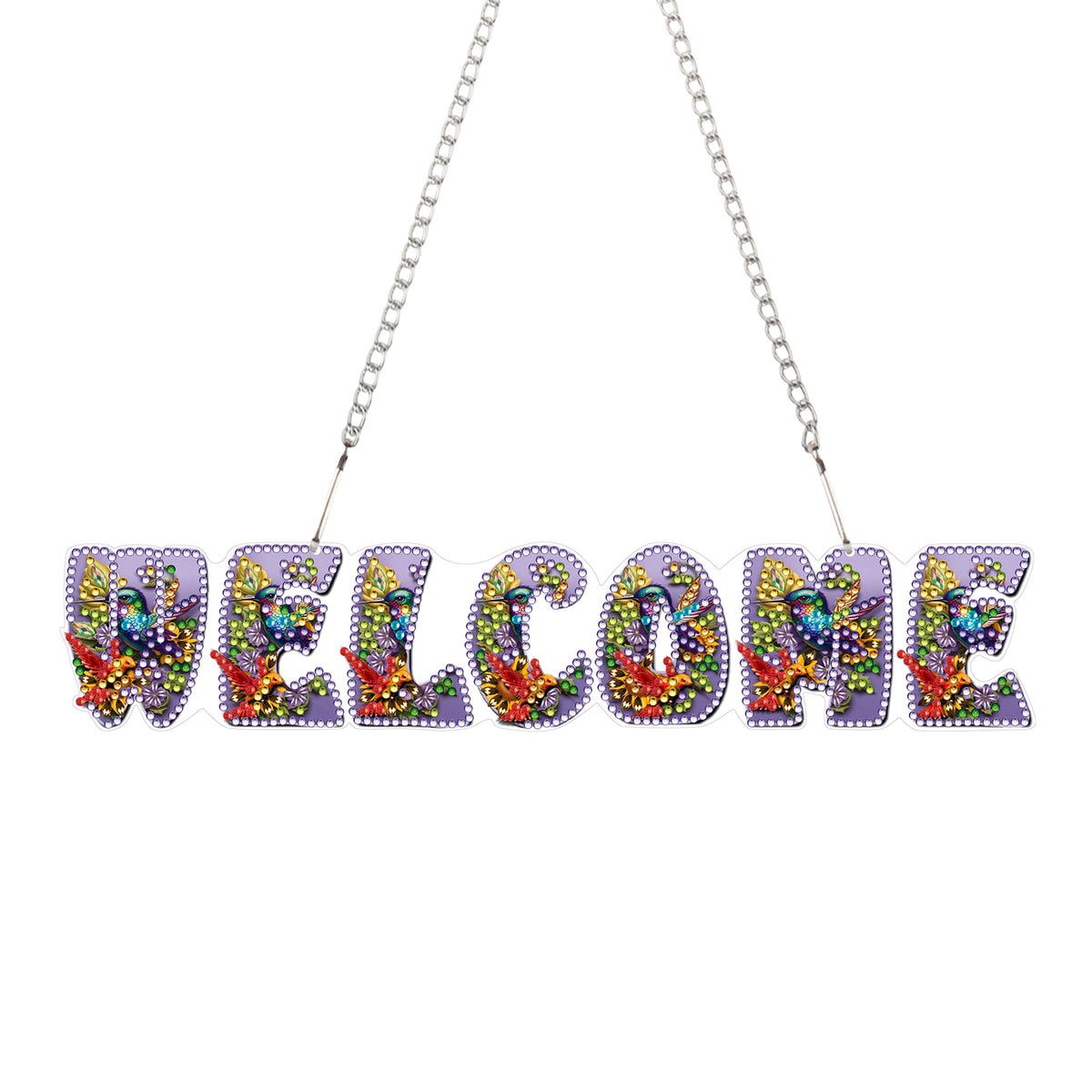 DIY Diamond Pendant Diamond Art Painting Spring Hummingbird Purple Text Creative Design PET Home Decoration Pendant (Single-Sided Diamond)