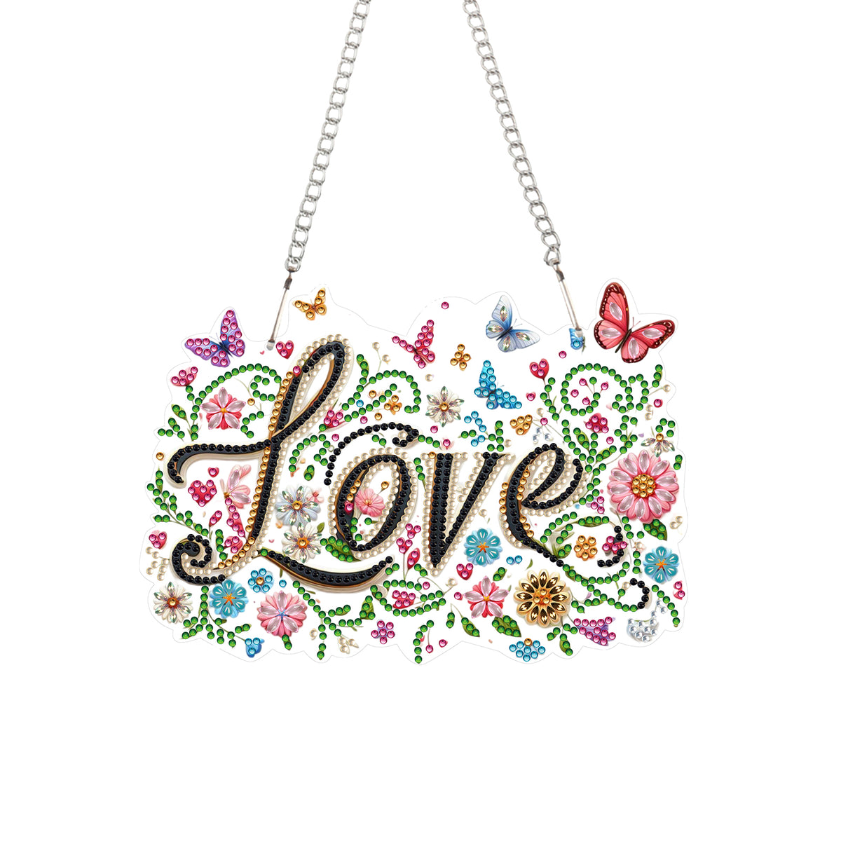 DIY Diamond Pendant Diamond Art Painting Flower Love Text Creative Design PET Home Decoration Pendant (Single-Sided Diamond)