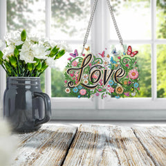 DIY Diamond Pendant Diamond Art Painting Flower Love Text Creative Design PET Home Decoration Pendant (Single-Sided Diamond)