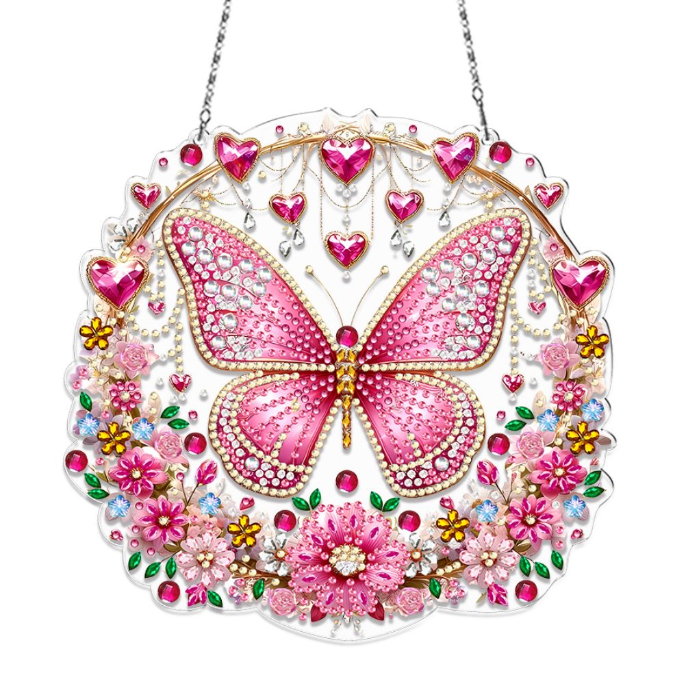 DIY Diamond Art Painting Pink Butterfly Creative Design PET Material Home Decoration Pendant (Single Side Drill)
