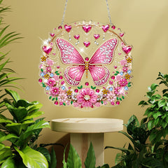 DIY Diamond Art Painting Pink Butterfly Creative Design PET Material Home Decoration Pendant (Single Side Drill)