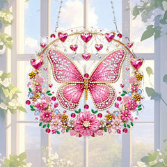 DIY Diamond Art Painting Pink Butterfly Creative Design PET Material Home Decoration Pendant (Single Side Drill)