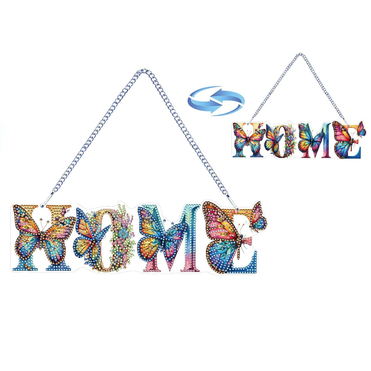 DIY Diamond Art Painting Colorful Butterfly Text Creative Design PET Home Decoration Pendant (Double-Sided Pattern Single-Sided Dot Diamond)