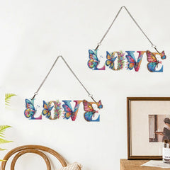 DIY Diamond Art Painting Colorful Butterfly Text Creative Design PET Home Decoration Pendant (Double-Sided Pattern Single-Sided Dot Diamond)