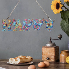 DIY Diamond Art Painting Colorful Butterfly Text Creative Design PET Home Decoration Pendant (Double-Sided Pattern Single-Sided Dot Diamond)