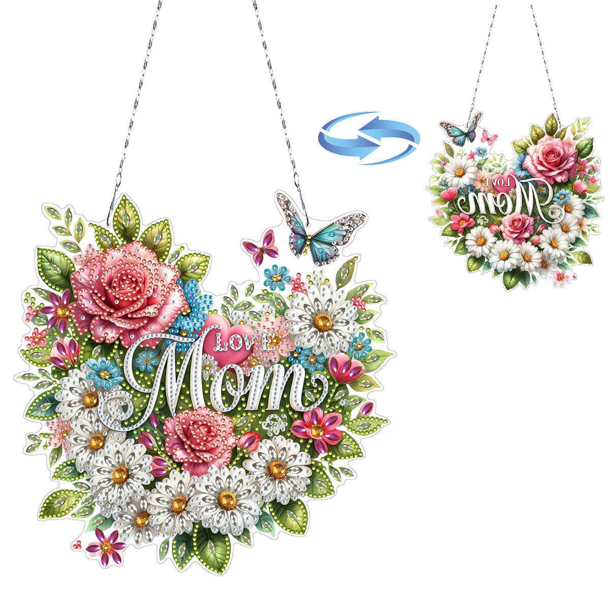 DIY Diamond Art Painting Mother’s Day Creative Design PET Material Home Decoration Pendant (Double-Sided Pattern Single-Sided Drill)