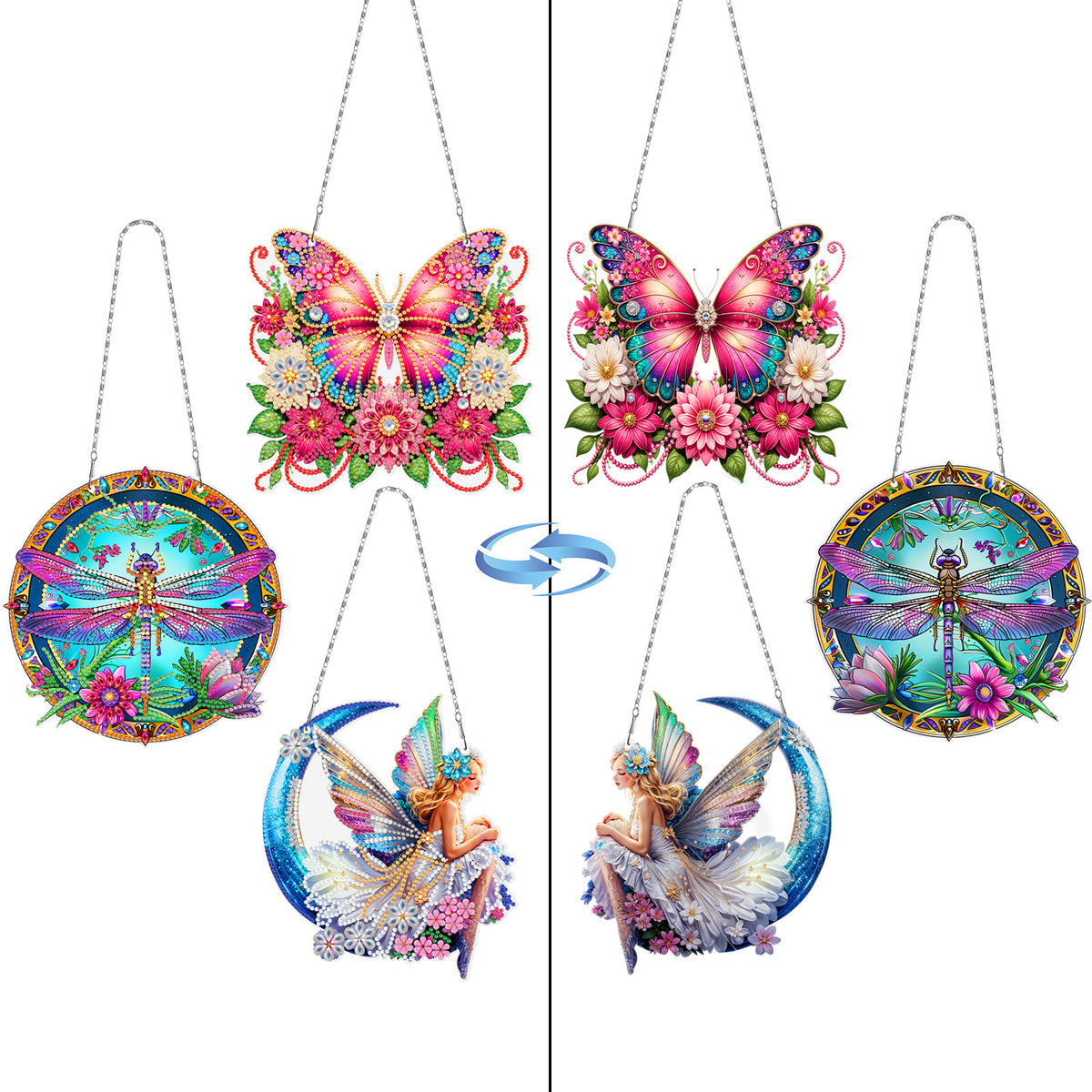 DIY Diamond Art Painting Creative Design Irregular PET Home Decoration Pendant Three-Piece Set (Double-Sided Pattern Single-Sided Dot Diamond)