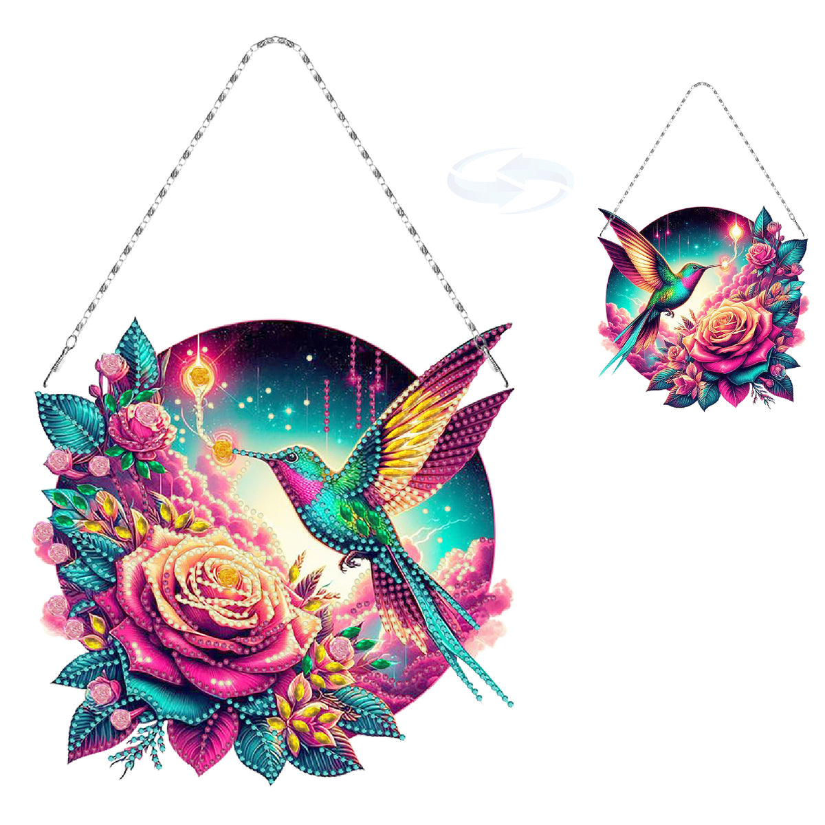 DIY Diamond Art Painting Hummingbird Parrot Creative Design PET Material Home Decoration Pendant (Double-sided Pattern Single-sided Point Diamond)