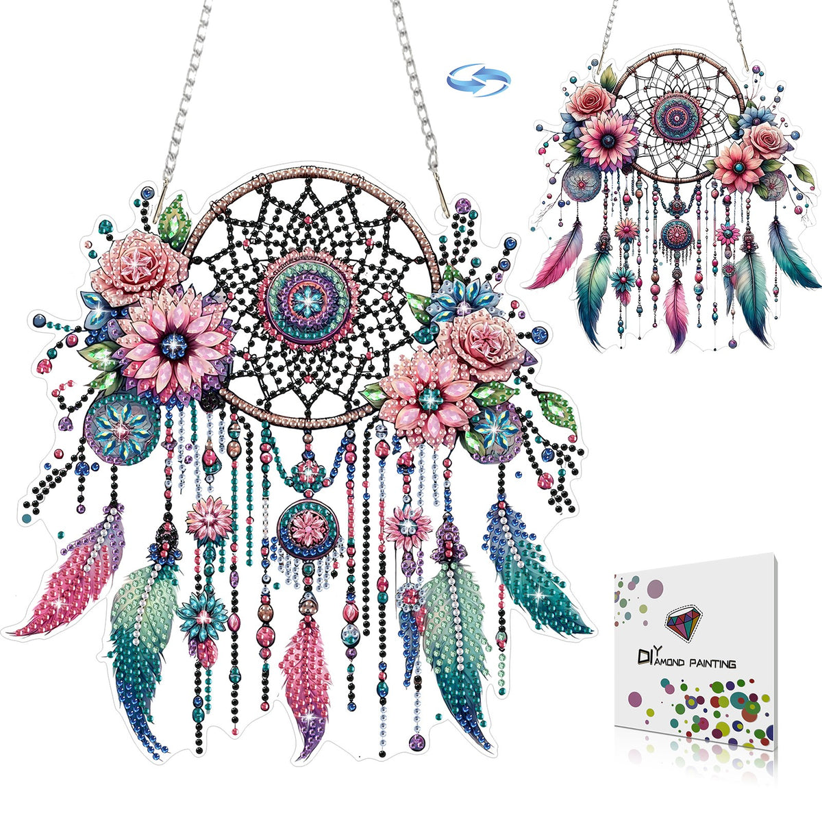 DIY Diamond Art Painting Flower Feather Creative Design Acrylic Material Irregular Shape Home Decoration Hanging Ornament (Double-Sided Pattern, Single-Sided Diamond)