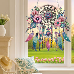 DIY Diamond Art Painting Flower Feather Creative Design Acrylic Material Irregular Shape Home Decoration Hanging Ornament (Double-Sided Pattern, Single-Sided Diamond)