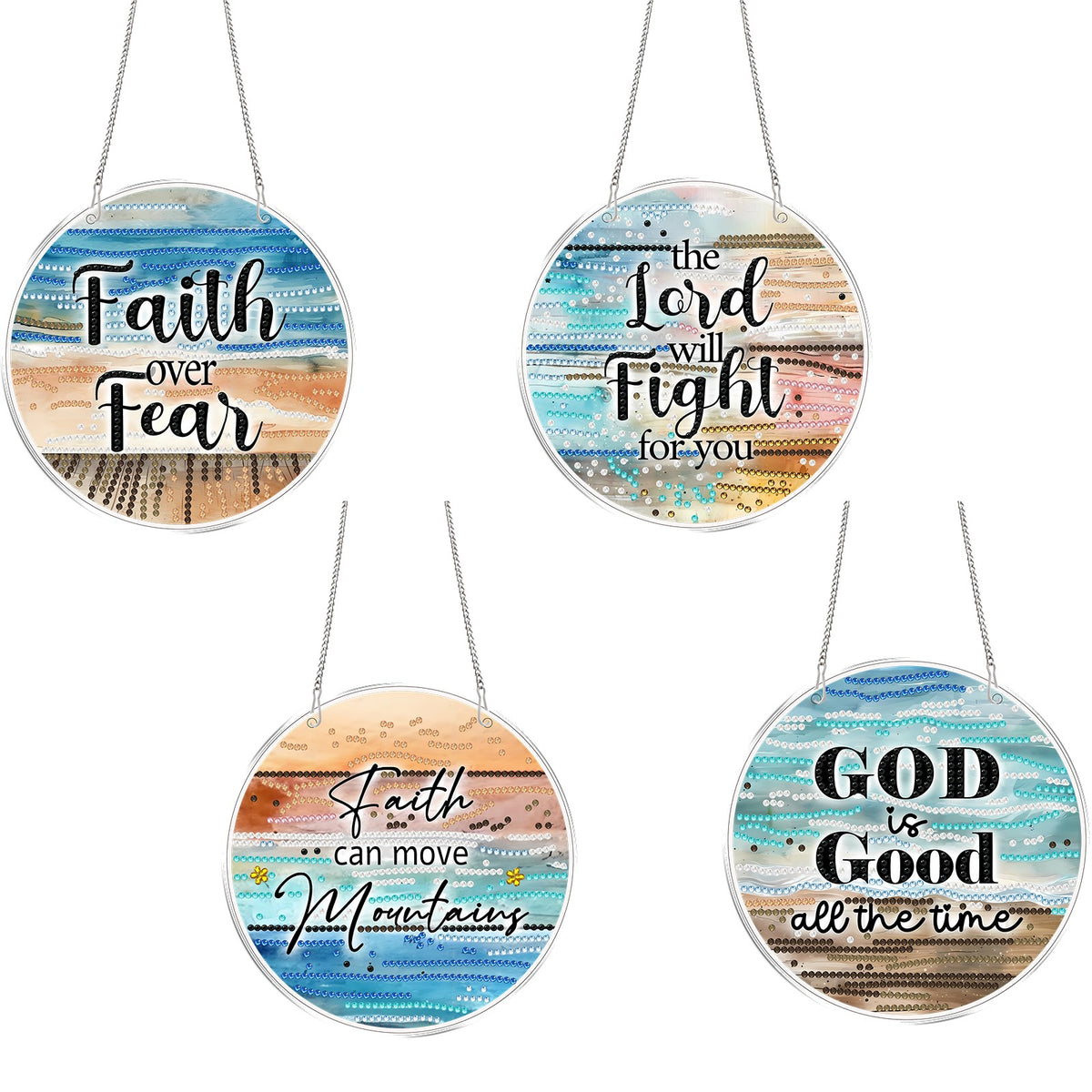 DIY Diamond Art Painting Creative Design PET Material Round Irregular Shape Home Decoration Pendant(4PCS)(Single-Sided Diamond)