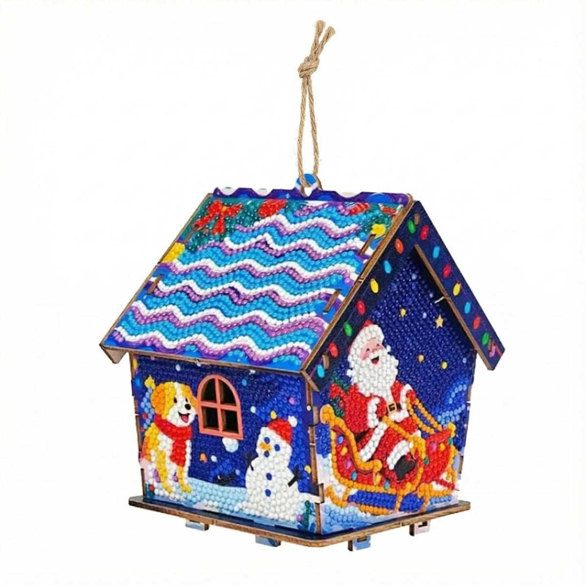 DIY Diamond Art Painting Christmas Creative Design Wooden Assembled Little House Home Decor Hanging Ornament