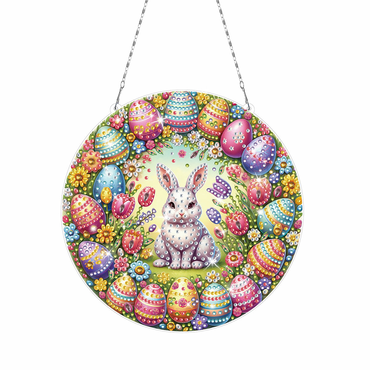 DIY Diamond Art Painting Pendant, Easter Creative Design, PET Material Round Home Decor Pendant
